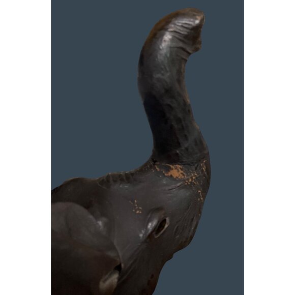 1960s Leather Wrapped Elephant Table Sculpture Figure Safari Glass Eyes Trunk Up - Picture 6 of 9
